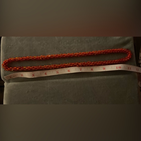 Handcrafted/made orange glass twisted beads pull over about 11” inch necklace - Picture 5 of 5